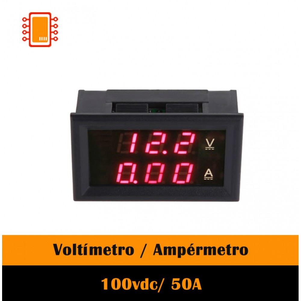 Voltímetro 100V Amperímetro 10A (50A) DC Display Digital