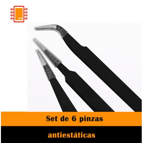 Set 6 Pinzas Precisión Antiestática Punta Fina