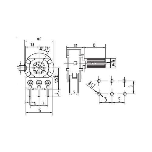 Dimensiones Potenciómetro WH148 6 pines 