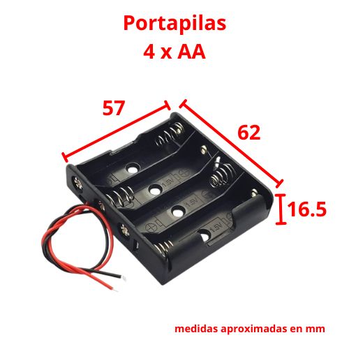 Porta pilas AA con espacio para 4 baterías – medidas en mm