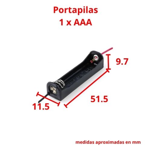 Dimensiones del portapilas para pila AAA con cables