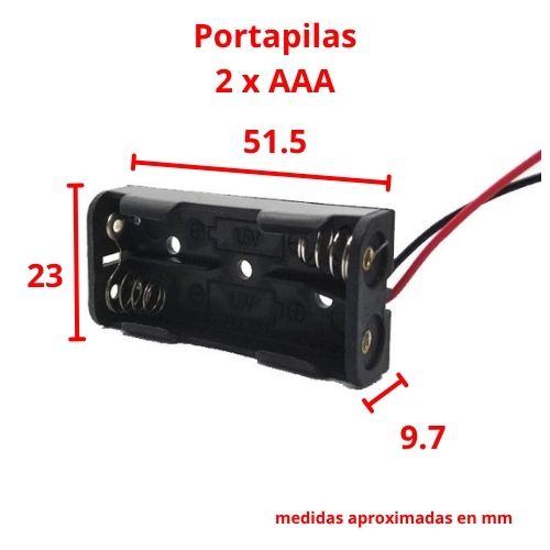 Dimensiones del portapilas para pila AAA con cables 2 celdas