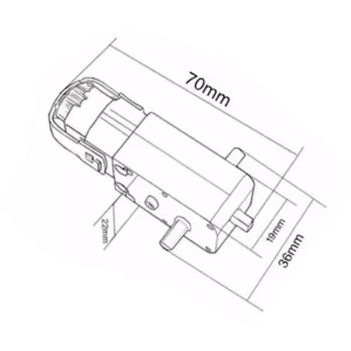Dimensiones Motorreductor amarillo de plástico biaxial 48:1